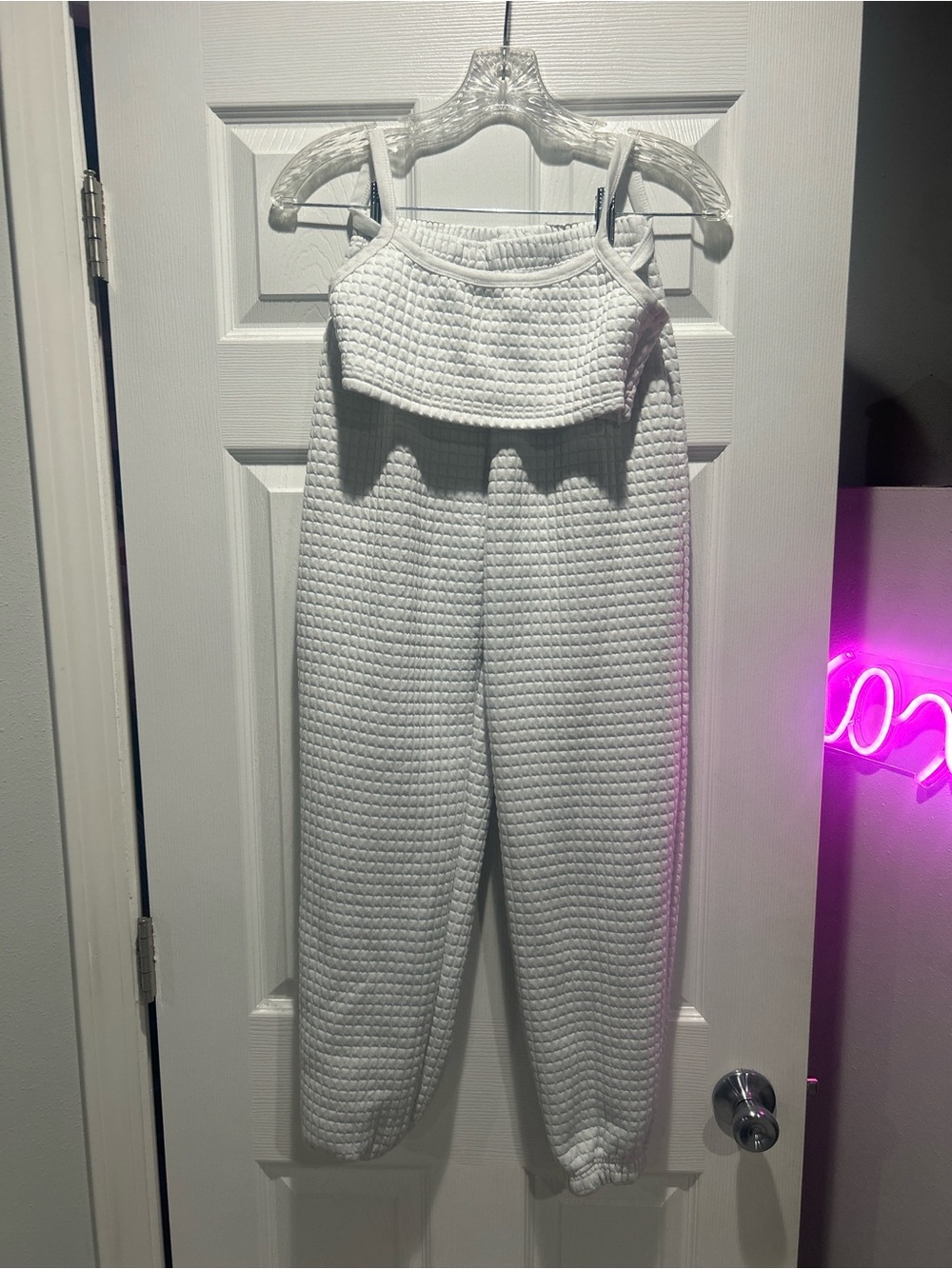 SHEIN White Textured High-Waist Jogger Jumpsuit